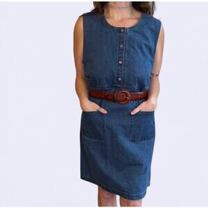 Vintage Denim jumper sleeveless dress 90s teacher vibes